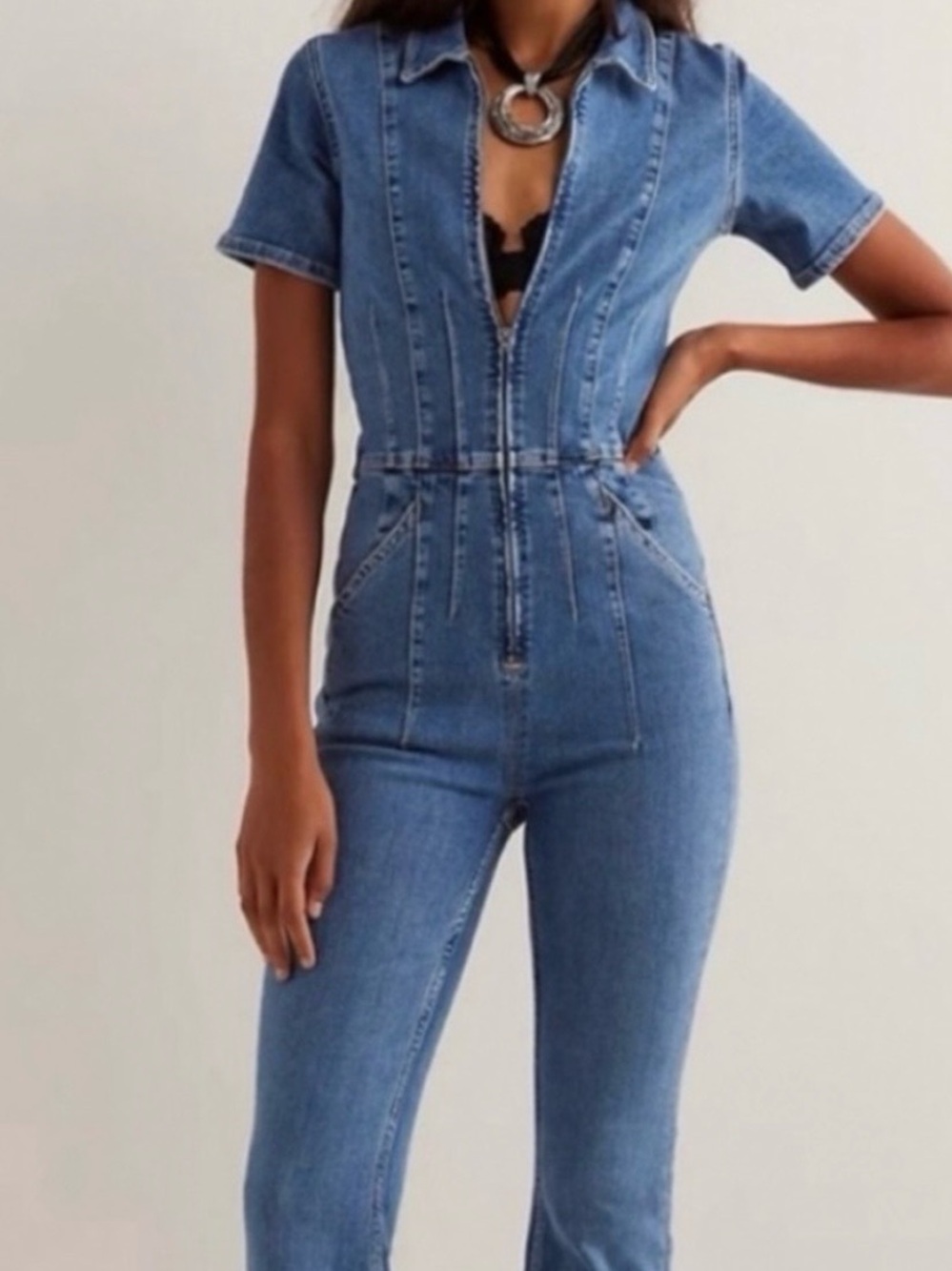 Free People Jayde Denim Jumpsuit size M NWT